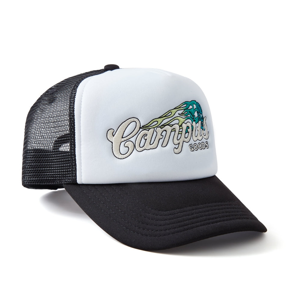 Road Trip Trucker Snapback Hat (Black/White)